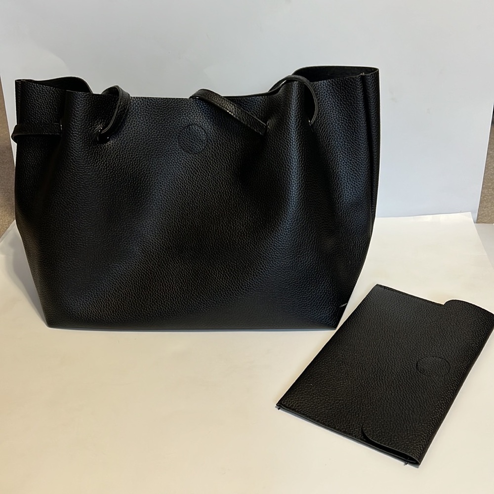 Black Faux Pebbled Leather Shoulder Bag Tote and Matching Pouch